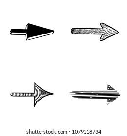 Set of Black Arrows drawn by hand in doodle marker brush style