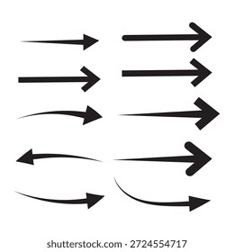 Set of Black Arrows in Grid Layout Isolated on White.