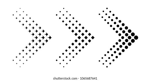 Set of black arrows with halftone effect. Vector illustration. Arrows collection isolated