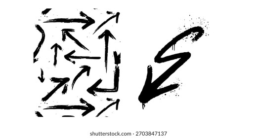 Set of black arrows. Hand drawn, calligraphy, icon set. 