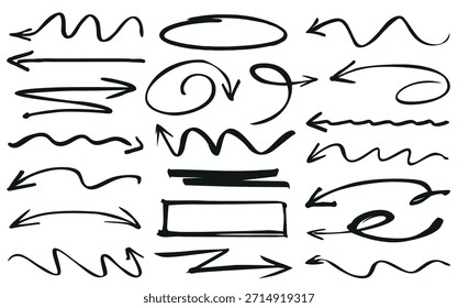 Set of black arrows. Hand-drawn arrows designed for presentations and workflow. Vector illustration for biznes and education.