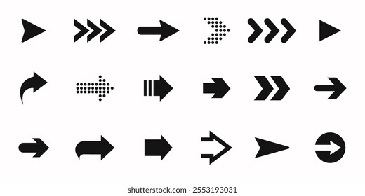  Set of black arrows icon collection .simple arrow shape symbol decorative.clip art arrow on white background