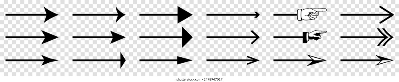 Conjunto de iconos de flechas negras. Colección de Vector de flecha sobre fondo transparente
