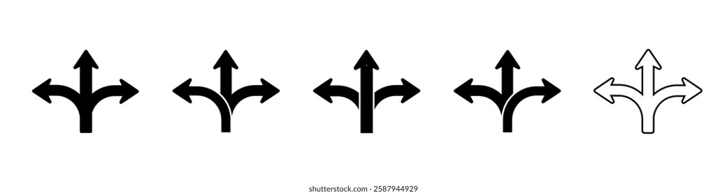 Set of black arrows icons. Curves pointer, turn to the side. Direction right left down up.Geometric abstract arrows of different shapes. Movement orientation. vector illustration.	