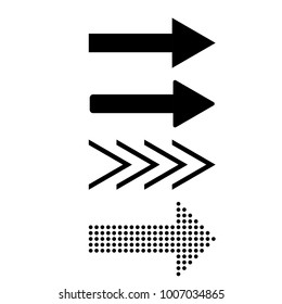 Set of black arrows icons. Dots and lines