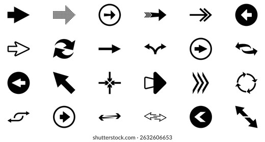 Set of Black Arrows Icons Vector Collection. Different Arrow icon big set. Design elements. Cursor. Collection different arrow signs. Black arrows icons.