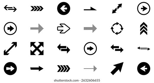 Set of Black Arrows Icons Vector Collection. Different Arrow icon big set. Design elements. Cursor. Collection different arrow signs. Black arrows icons.