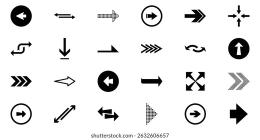 Set of Black Arrows Icons Vector Collection. Different Arrow icon big set. Design elements. Cursor. Collection different arrow signs. Black arrows icons.