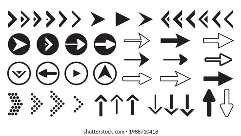 Conjunto de flechas negras aisladas en blanco. Icono de flecha, cursor. Ilustración vectorial.