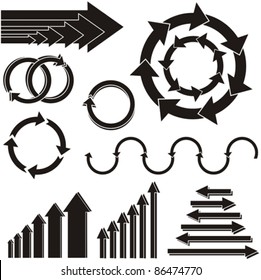 Set of black arrows isolated on White background. Vector illustration