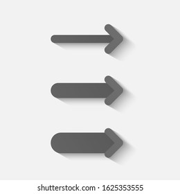 Set of black arrows with long shadow. Flat design. Vector illustration