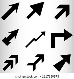 Set of black arrows. Nine different arrows for illustrations and websites. Vector illustration.