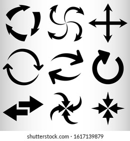 Set of black arrows. Nine different arrows for illustrations and websites. Vector illustration.