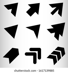 Set of black arrows. Nine different arrows for illustrations and websites. Vector illustration.