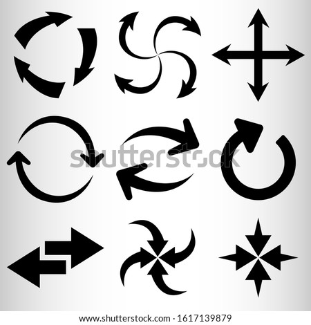 Set of black arrows. Nine different arrows for illustrations and websites. Vector illustration.