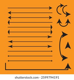 Set of Black Arrows on an Orange Background for Design or Presentation