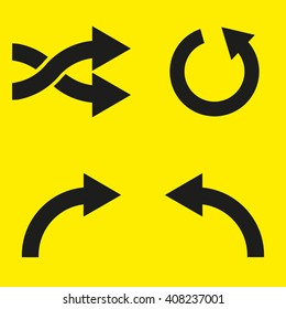 Set  of black arrows on a yellow background. Vector illustration