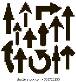 set of black arrows of the pixel on a white background