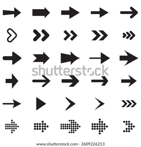 A Set Of Black Arrows Right and Left, This Way, One Way, Only U Turn Black Arrow Sign Direction Icon Set. Vector Image. isolated On White Background. Direction App Application Down Up Back And Forward