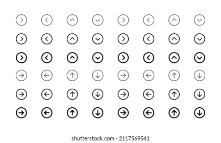 Set Of Black Arrows In Rounded Icon. Direction, Pointers, Upload, Download Sign. Flat Isolated Outline Symbol For: Illustration, Logo, Mobile, App, Banner, Web Design, Dev, Ui, Ux, Gui. Vector EPS 10