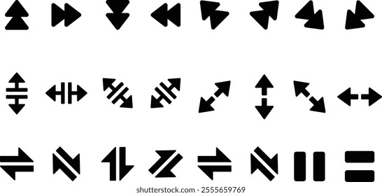Set of black arrows and symbols. Circle arrows, rotate arrow, rotating loading symbol. Circular rotating load elements, return operation. Vector illustration.