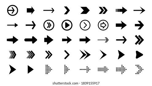 Set black arrows for web design. Arrows vector icon. Arrow icon. Set of big black vector arrows. Cursor, Click. Arrow icon pack