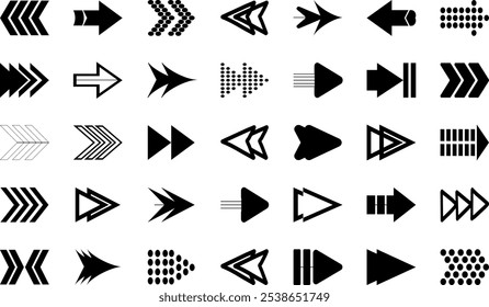 Set black arrows for web design. Arrows vector icon. Arrow icon. Set of big black vector arrows. Cursor. Arrow icon pack
