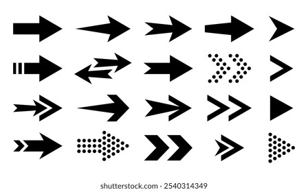 Definir setas pretas para o design da Web. Coleção de setas vetoriais. Cursor. Ícone de seta simples moderno. Ilustração vetorial