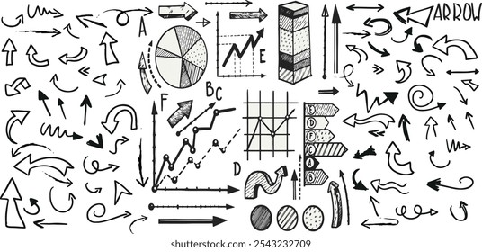 Set black arrows for web design. Arrows vector icon big black vector Cursor Click Doodle cute glitter pen line elements. Doodle heart, arrow, star, sparkle decoration symbol set icon. Simple eps 10