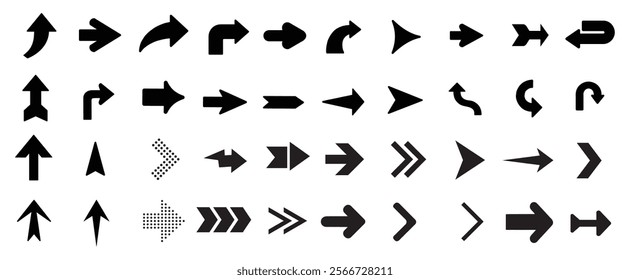 Set black arrows for web design. Arrows vector icon. Arrow icon. Set of big black vector arrows. Cursor, Click. Arrow icon pack