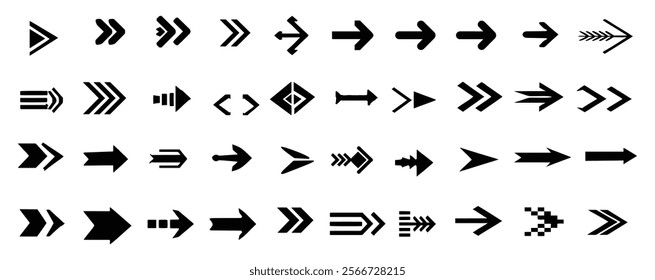 Set black arrows for web design. Arrows vector icon. Arrow icon. Set of big black vector arrows. Cursor, Click. Arrow icon pack