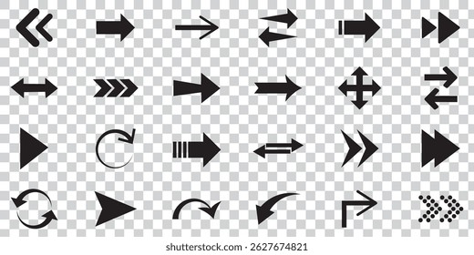 Set black arrows for web design. Arrows vector icon. Arrow icon. Set of big black vector arrows. Cursor, Click. Arrow icon pack.