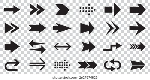Set black arrows for web design. Arrows vector icon. Arrow icon. Set of big black vector arrows. Cursor, Click. Arrow icon pack.