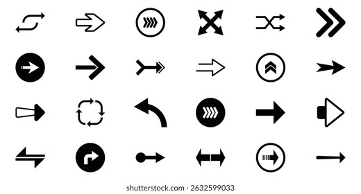 Set black arrows for web design. Arrows vector icon. Different arrow signs. Arrows vector illustration collection. Arrows isolated on white background. EPS 10