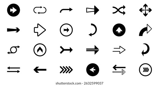 Set black arrows for web design. Arrows vector icon. Different arrow signs. Arrows vector illustration collection. Arrows isolated on white background. EPS 10