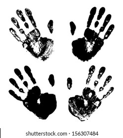 Set of  Black Art Hand Prints, vector grunge illustration 