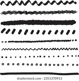 Set of black artistic pen brushes. Freehand drawing. Hand drawn grunge strokes. Lines