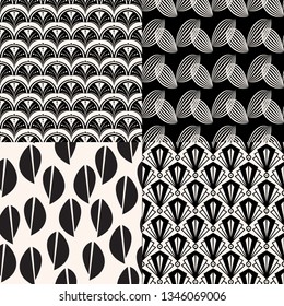 Set of black astract patterns. Graphic seamless backgrounds. 