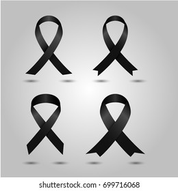 Set Black awareness ribbon vector. Mourning and melanoma symbol