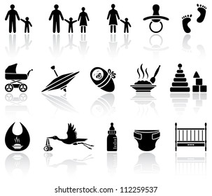 Set of black baby icons on white background, illustration