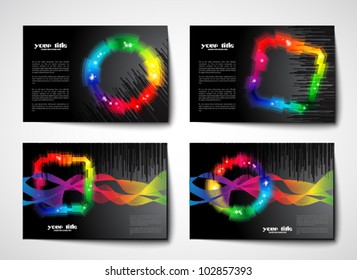 set of black background / banner with rainbow colored shape / icon
