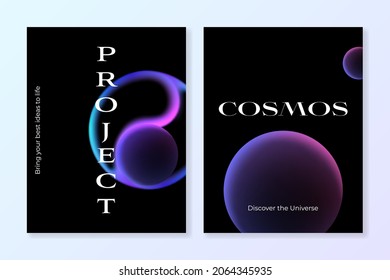 Set of black background templates with vibrant gradient shapes. For the covers of brochures, magazines, catalogs, branding and other projects. Vector, can be used for printing.