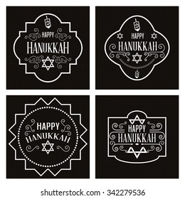Set of black backgrounds with labels with text for hanukkah celebrations