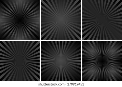 set of black backgrounds with rays