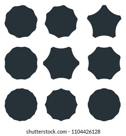 Set of black badge shape. Trophy and reward, competition and victory, success and achievement. Flat vector cartoon illustration. Objects isolated on white background.