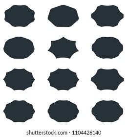 Set of black badge shape. Trophy and reward, competition and victory, success and achievement. Flat vector cartoon illustration. Objects isolated on white background.