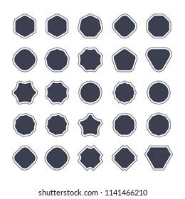 Set of black badge shape. Trophy and reward, competition and victory, success and achievement. Flat vector cartoon illustration. Objects isolated on white background.