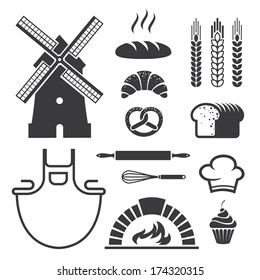 Set of black bakery icons and symbols in vector