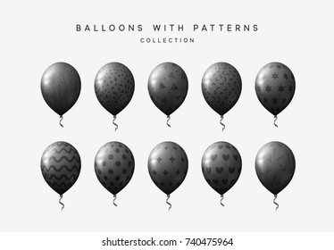 Set of black balloons isolated on white background.