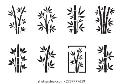 Set of black bamboo graphics for natural identity design and oriental plant vectors for framing and packaging